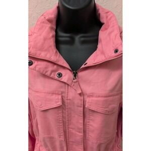 Land's End Women's Peach Hideable Hood Outdoor Military Utility Jacket Sz Small
